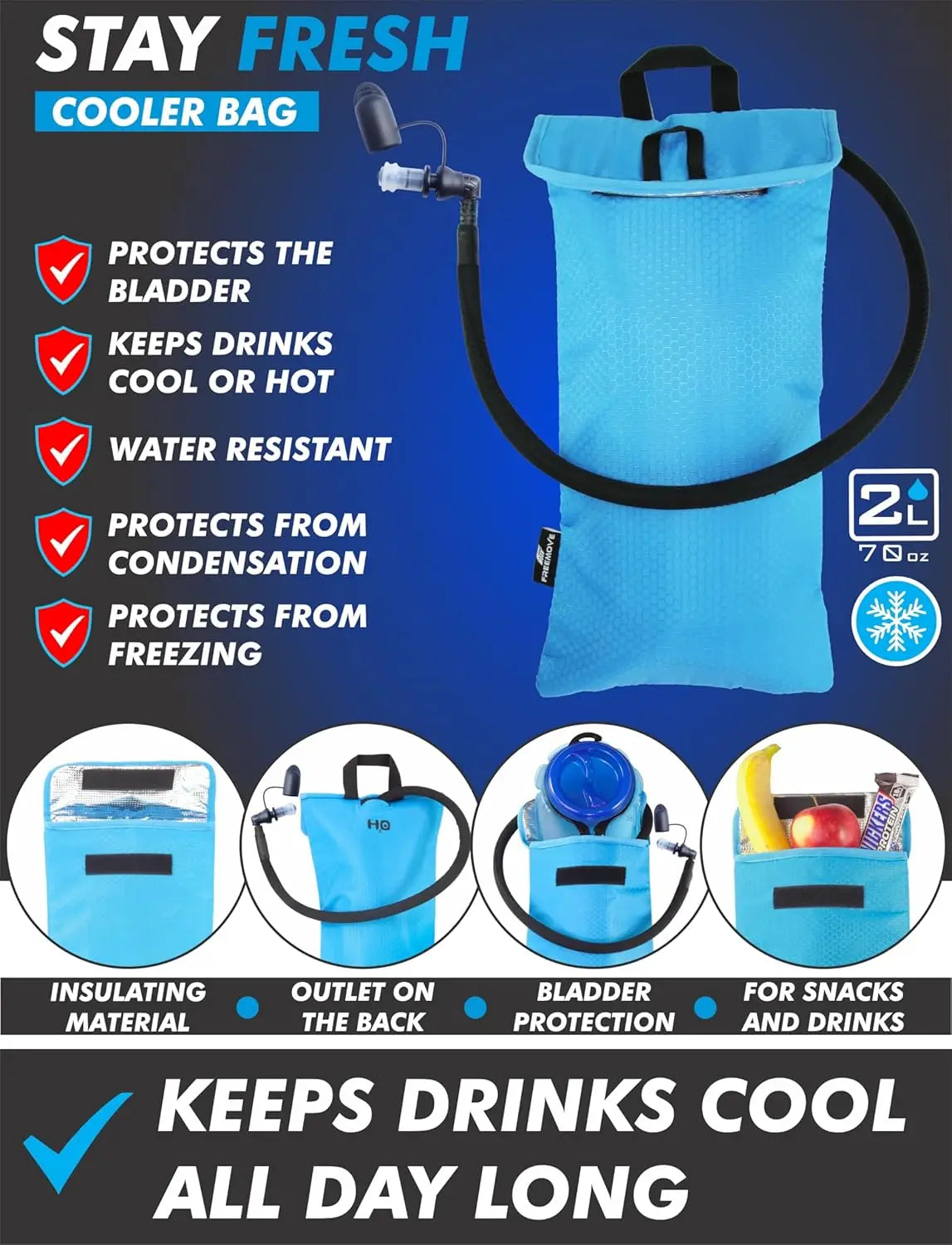 3-in-1 Hydration Backpack with 2L Bladder & Cooler Bag for Hiking, Biking, Running - Durable Water-Resistant Design