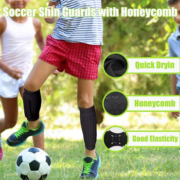 2PCS Soccer Shins Guards Pads, Shin Defender - Calf Compression Sleeve with Honeycomb Pads, Protective Soccer Shins Pads Gear