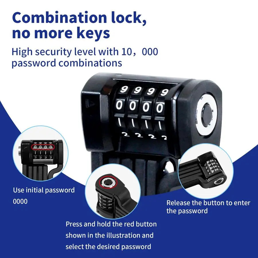 Bike Fold Code Lock, 35 Inch Thickened Alloy Steel 4Digit Combination Folding Lock with Lock Bracket, Heavy Duty Foldable Bicycl