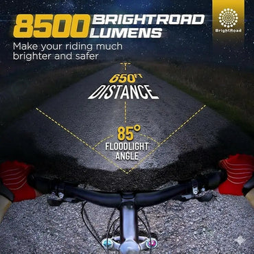 Bike Helmet Light, 8500 Lumens Rechargeable Front Headlight, 7 Modes, Wide Beam, IPX4 Waterproof, Adjustable Mount Strap