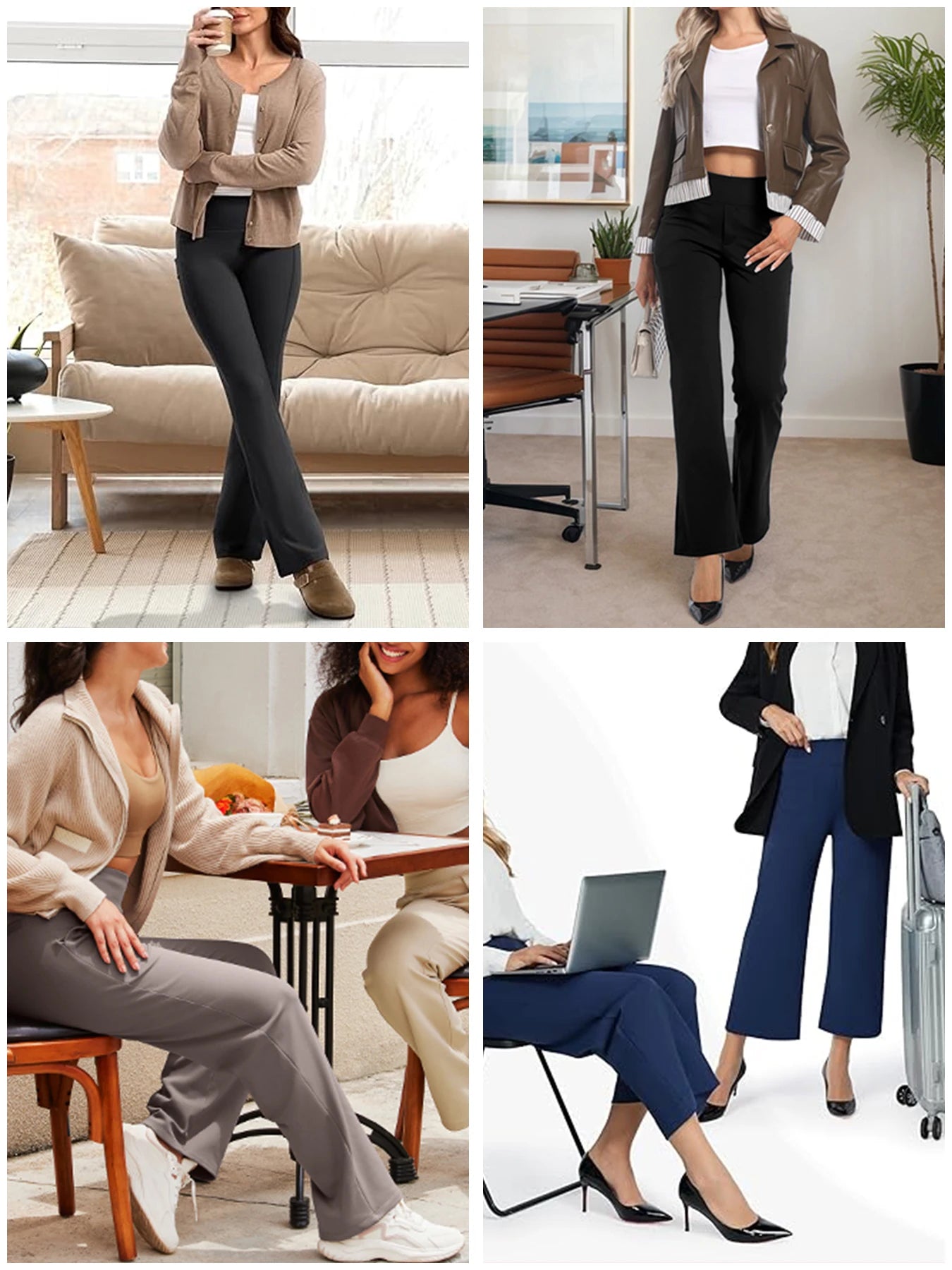 3-Pack Women's Solid Skinny Black Flare Leg Pants,High Waist Stretch Flared Pants, Sports Yoga Pants Compression Leggings