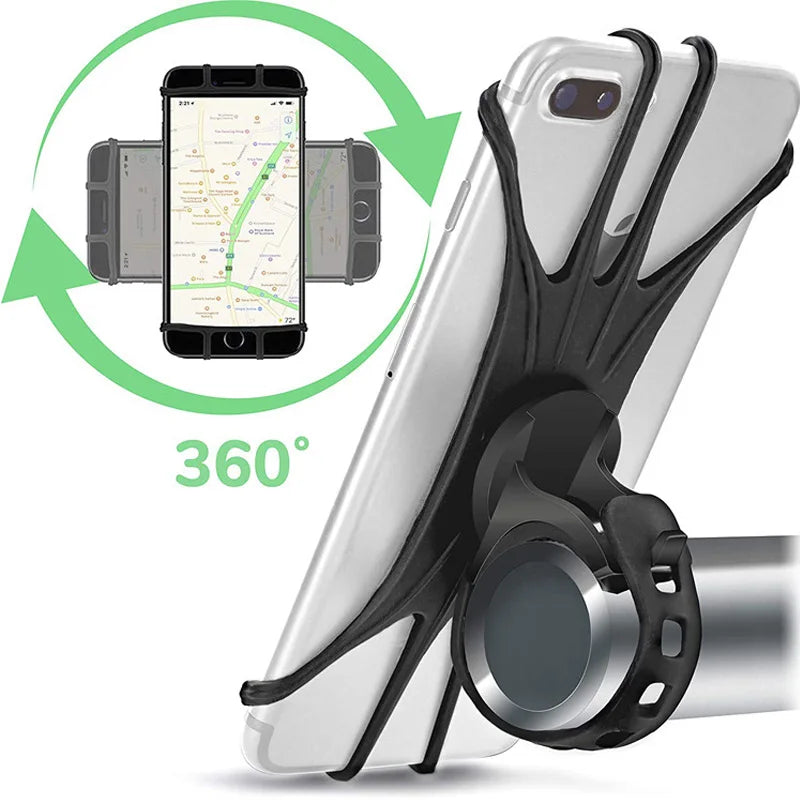 Multi-Function Rotating Silicone Bike Phone Mount – Hands-Free Bicycle & E-Bike Phone Holder with 4-Corner Lock Design