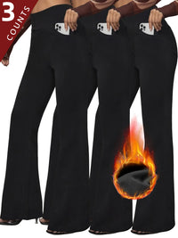 3-Pack Women's Solid Skinny Black Flare Leg Pants,High Waist Stretch Flared Pants, Sports Yoga Pants Compression Leggings