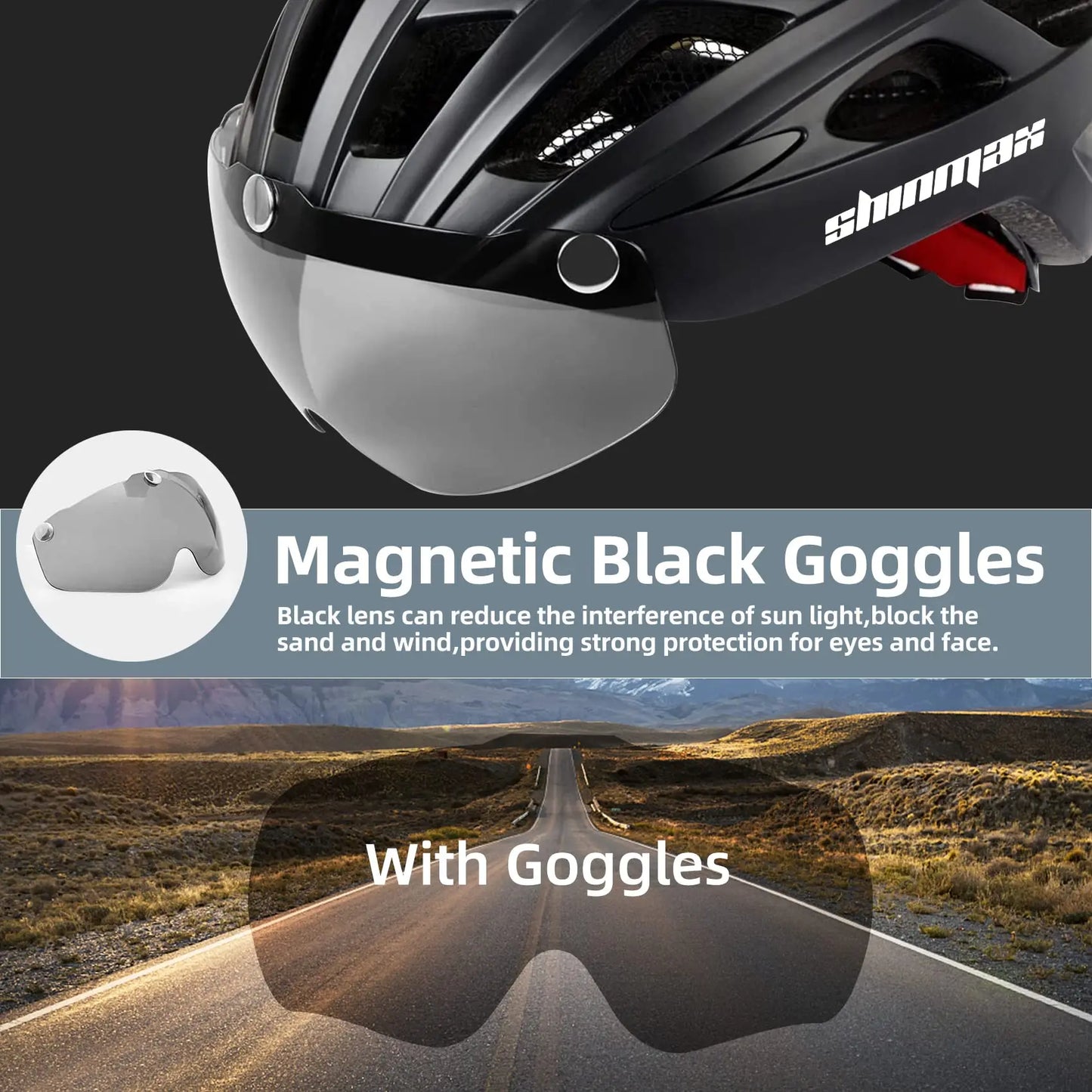Male and female bicycle helmets, magnetic detachable safety glasses, adjustable light, breathable safety protection device