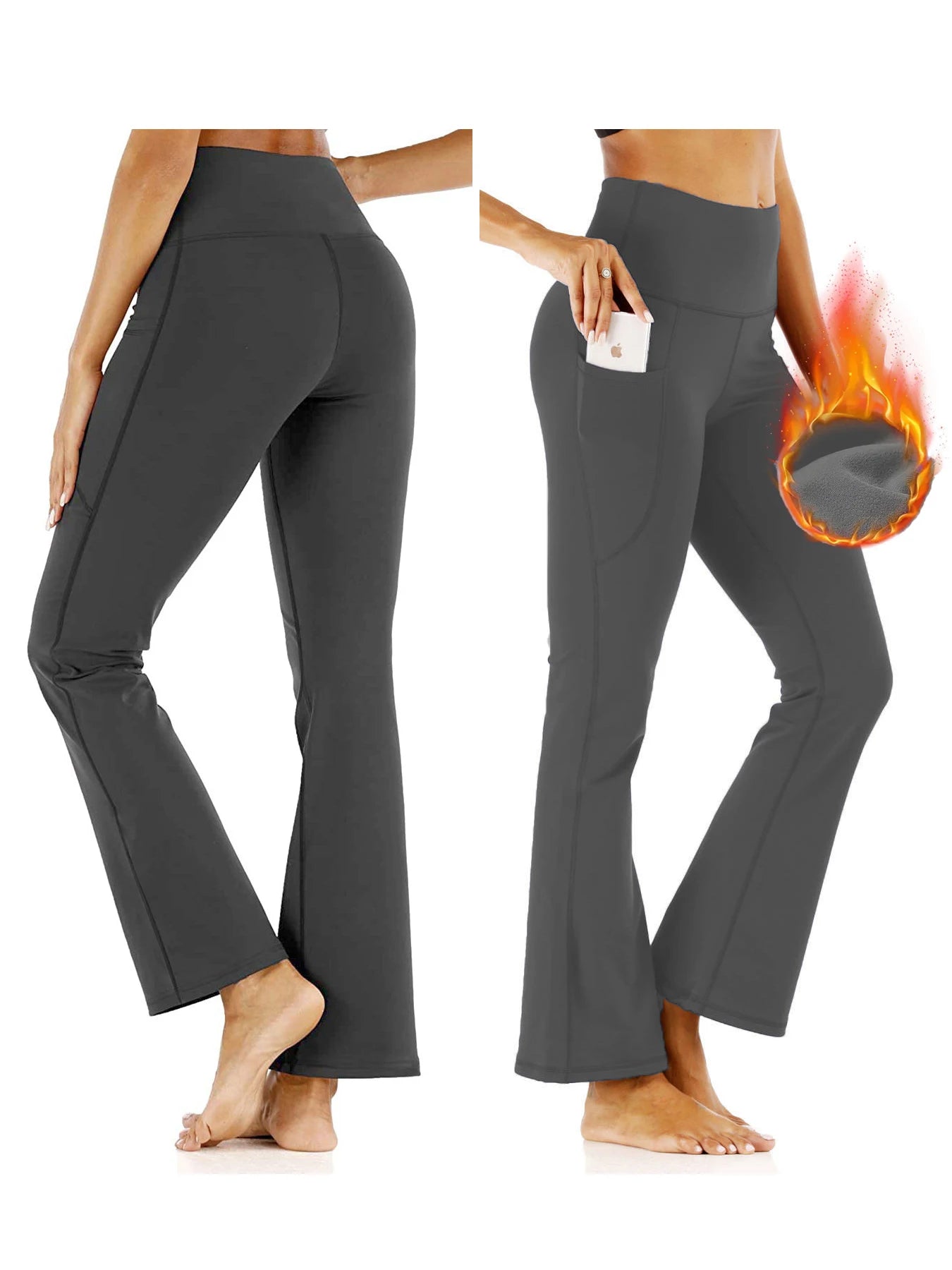 3-Pack Women's Solid Skinny Black Flare Leg Pants,High Waist Stretch Flared Pants, Sports Yoga Pants Compression Leggings