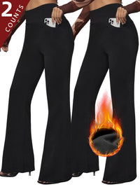 3-Pack Women's Solid Skinny Black Flare Leg Pants,High Waist Stretch Flared Pants, Sports Yoga Pants Compression Leggings