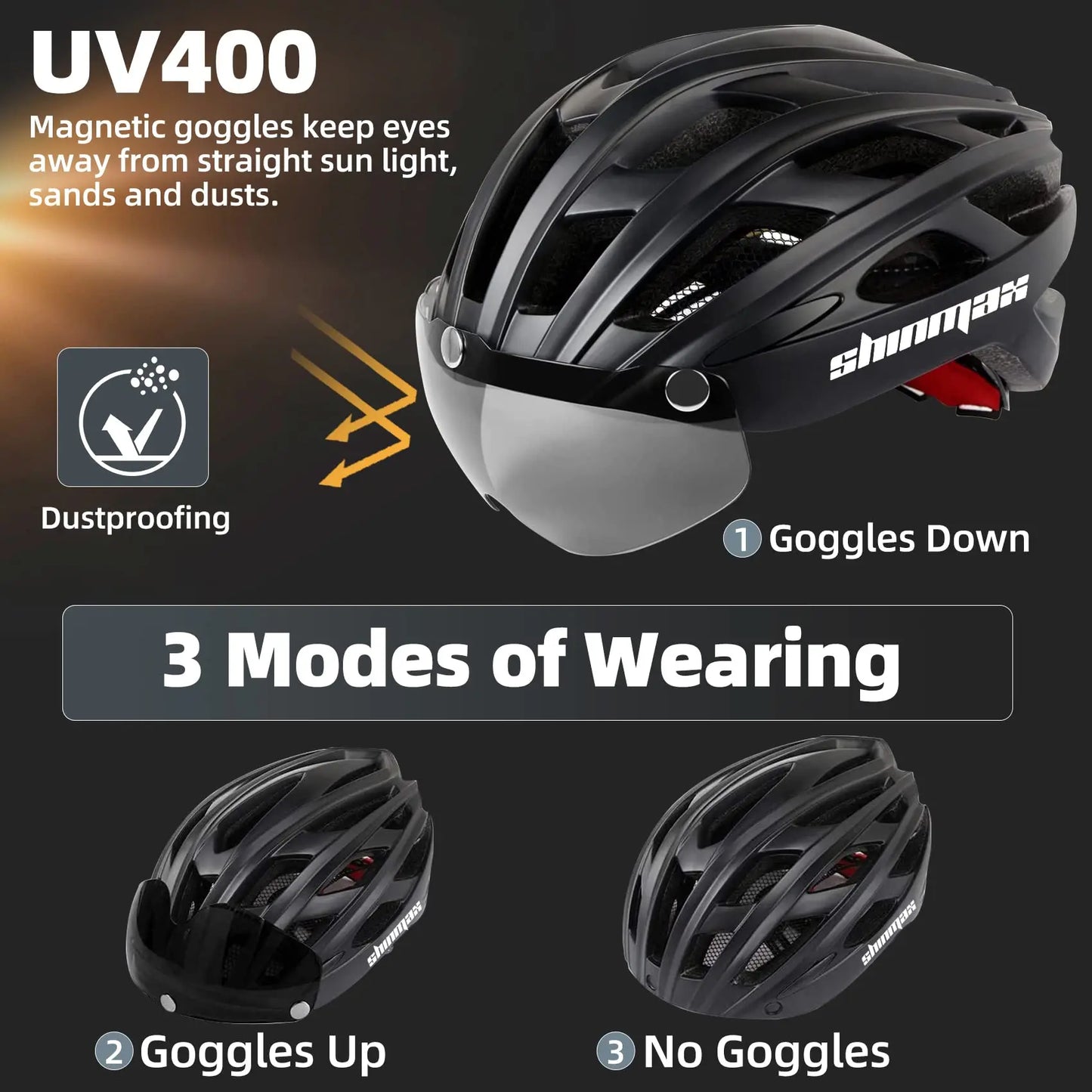 Male and female bicycle helmets, magnetic detachable safety glasses, adjustable light, breathable safety protection device
