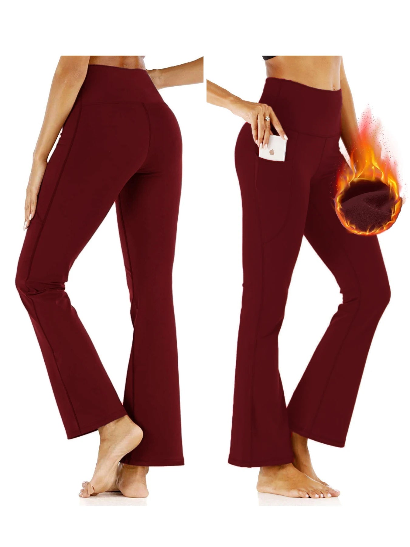 3-Pack Women's Solid Skinny Black Flare Leg Pants,High Waist Stretch Flared Pants, Sports Yoga Pants Compression Leggings