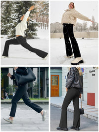 3-Pack Women's Solid Skinny Black Flare Leg Pants,High Waist Stretch Flared Pants, Sports Yoga Pants Compression Leggings