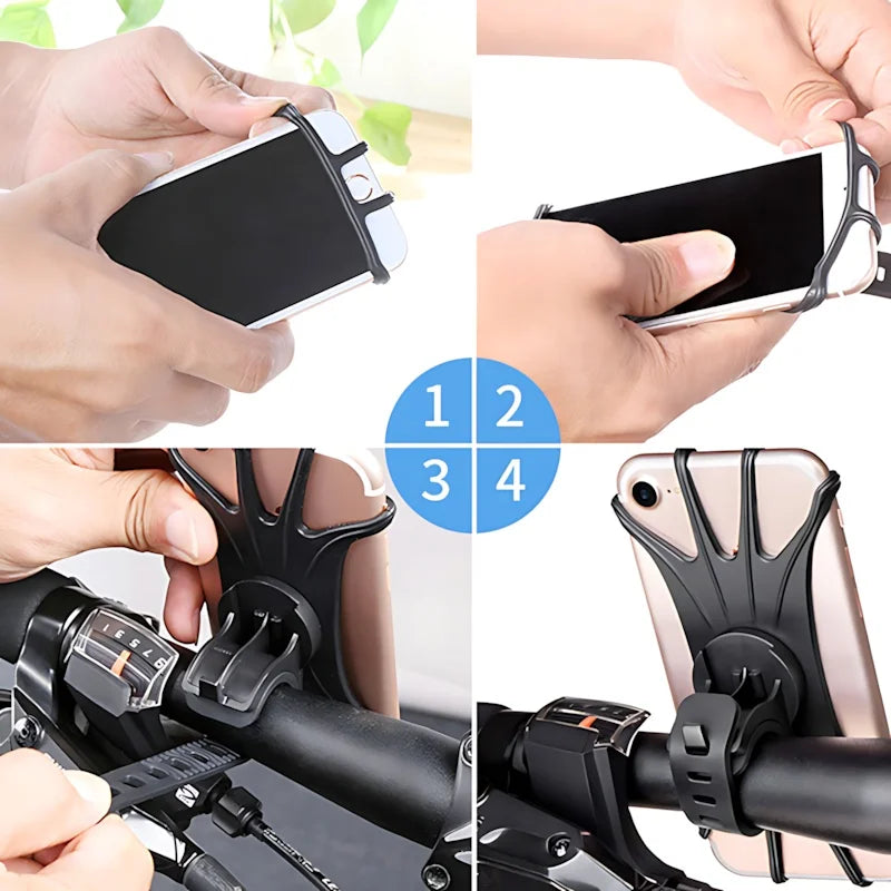 Multi-Function Rotating Silicone Bike Phone Mount – Hands-Free Bicycle & E-Bike Phone Holder with 4-Corner Lock Design