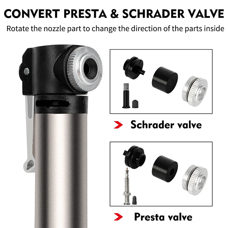 WEST BIKING 120PSI Bicycle Pump Hose Mountain Road Cycling Tire Inflator Schrader Presta Valve Alloy Portable Mini Bike Pump