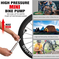 WEST BIKING 120PSI Bicycle Pump Hose Mountain Road Cycling Tire Inflator Schrader Presta Valve Alloy Portable Mini Bike Pump