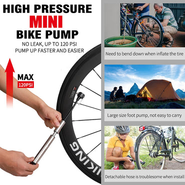 WEST BIKING 120PSI Bicycle Pump Hose Mountain Road Cycling Tire Inflator Schrader Presta Valve Alloy Portable Mini Bike Pump