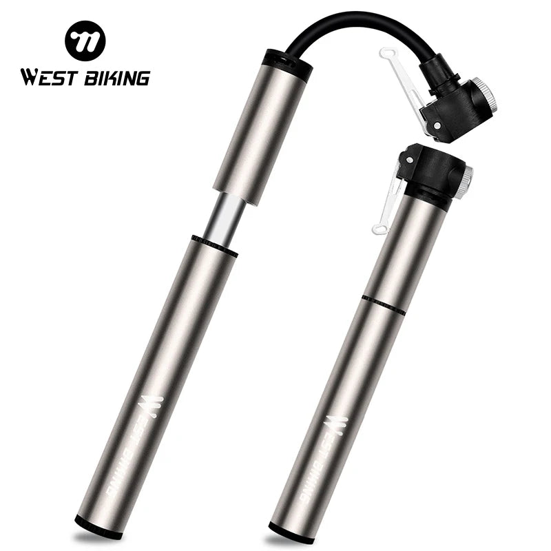 WEST BIKING 120PSI Bicycle Pump Hose Mountain Road Cycling Tire Inflator Schrader Presta Valve Alloy Portable Mini Bike Pump