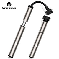 WEST BIKING 120PSI Bicycle Pump Hose Mountain Road Cycling Tire Inflator Schrader Presta Valve Alloy Portable Mini Bike Pump