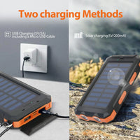 20000mAh Solar Charger Waterproof Portable Solar Power Bank Dual 5V USB Ports 2 LED Flashlight Compass for Outdoor Camping Hik