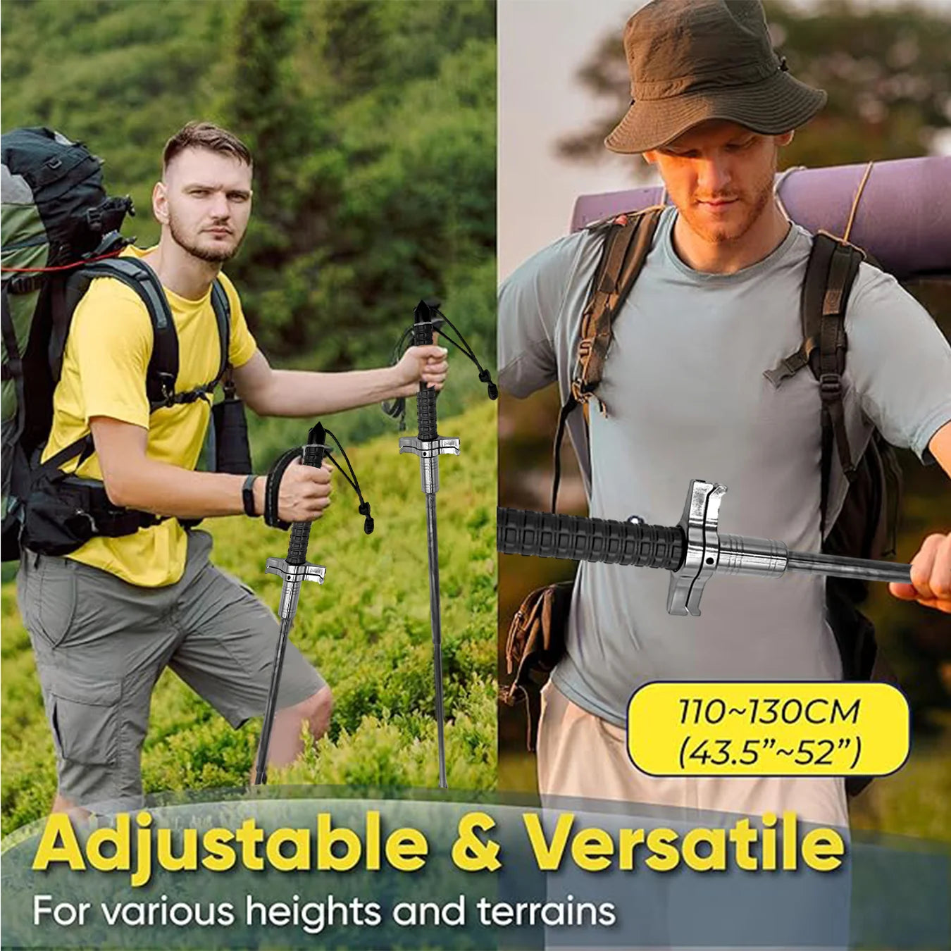 26-37-inch telescopic stainless steel walking stick with anti-slip design, suitable for challenging outdoor terrain and offering