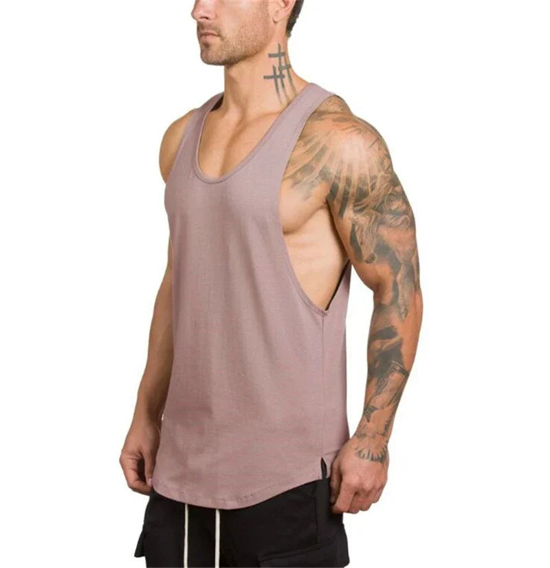 Plain Vests Cotton Breathable Sleeveless T-shirts Gym Fitness Bodybuilding Training Clothing Mens Running Sport Muscle Tank Tops