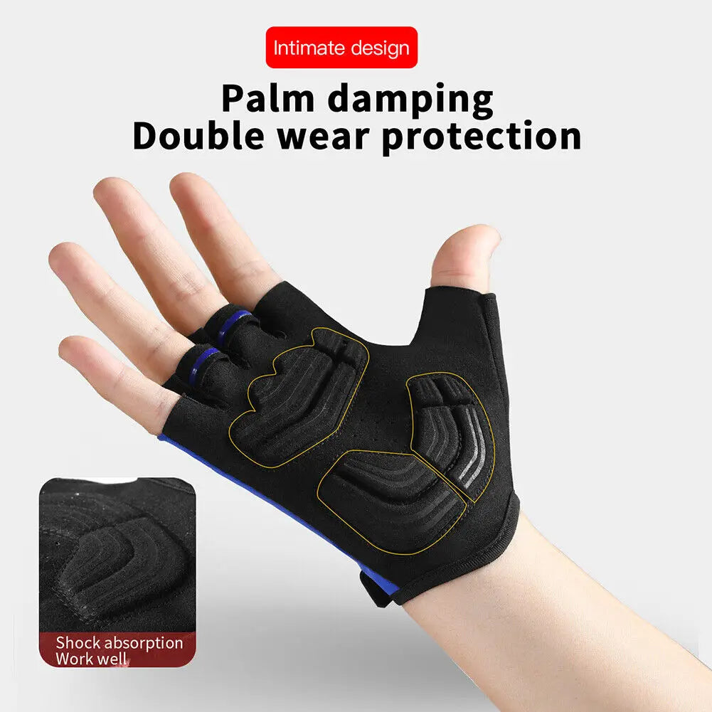 Cycling Half Finger Gloves Bike MTB Gloves Breathable Short Finger Thickened Palm Shock-Absorbing Anti Slip Outdoor Sport Gloves