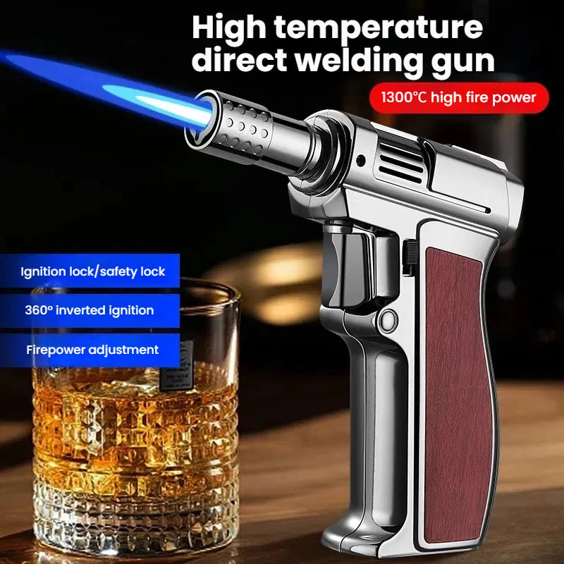 Windproof Butane Turbo Lighter High Temp Welding Torch Inflatable Metal Spray Gun for BBQ Kitchen Outdoor Smoking (no fuel)