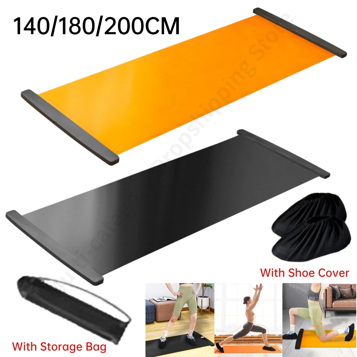 140/180/200CM Yoga Sliding Mat Sport Fitness Glide Pilates Skating Training Board Mat for Ice Hockey Roller Skating Leg Exercise