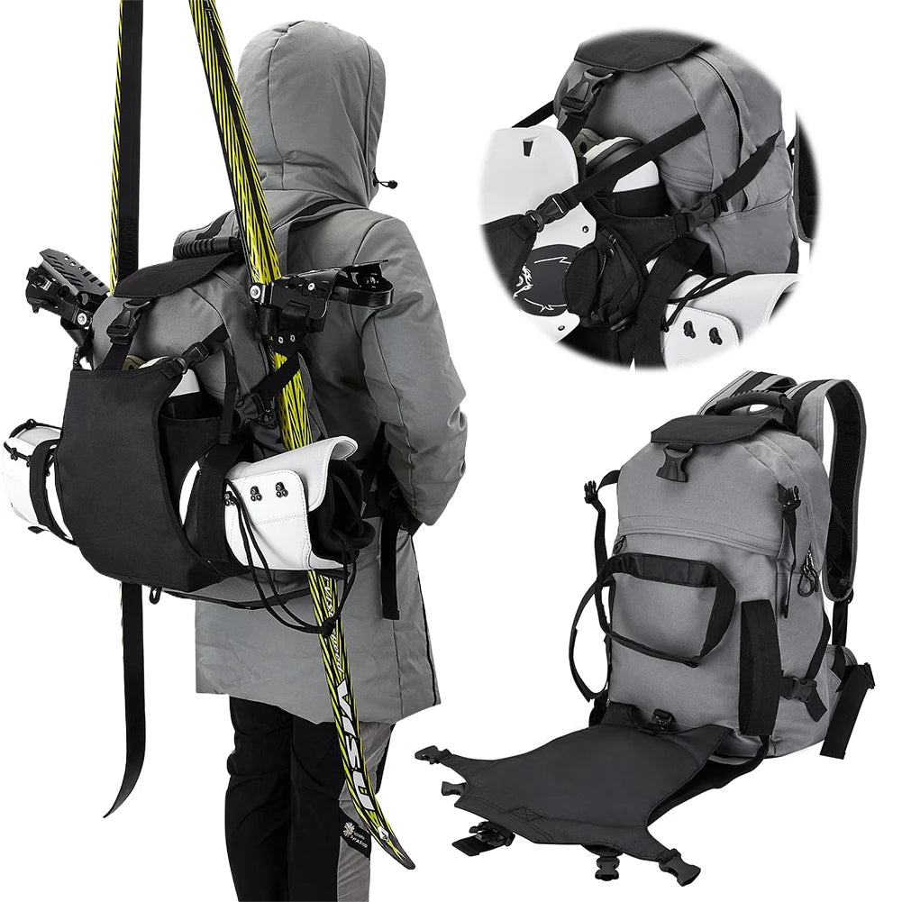 30L Skiing Boot Backpack with Adjustable Fastening Straps Skating Helmet Bag Waterproof Ski Storage Backpack Skiing Accessories