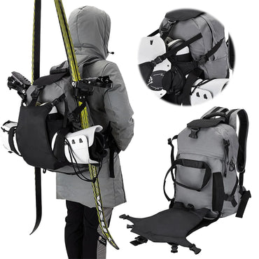 30L Skiing Boot Backpack with Adjustable Fastening Straps Skating Helmet Bag Waterproof Ski Storage Backpack Skiing Accessories