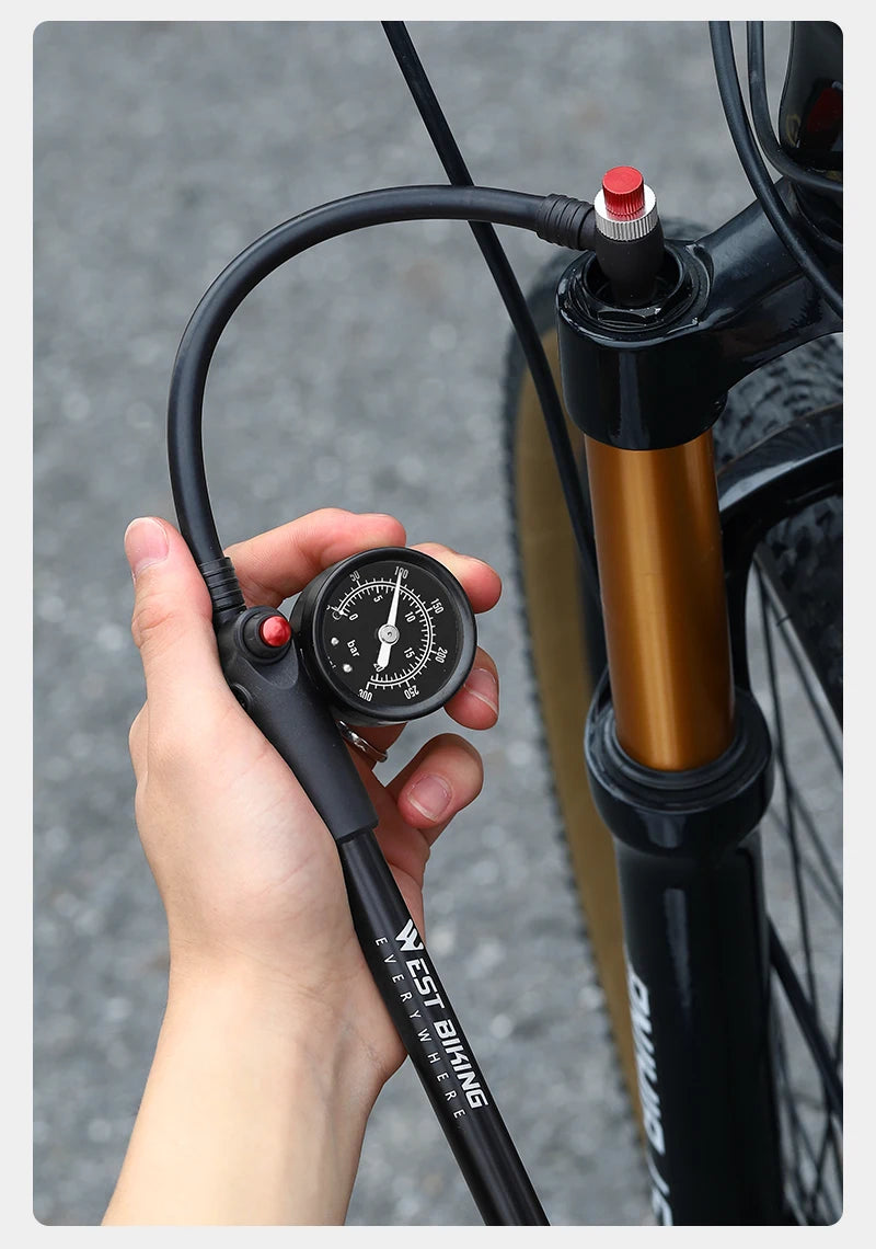WEST BIKING 400PSI Bicycle Air Pump High Pressure MTB Bicycle Pump Front Fork Rear Suspension Pressure Gauge Schrader Valve