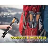 SQ Cork Grip Trekking Poles, Lightweight Folding Adjustable Aluminum Hiking Poles for Travel