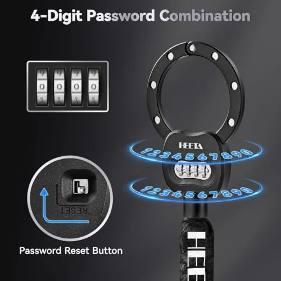 Electric Scooter Lock Anti Theft with Scooter Bag 4 Digit Combination Bike Chain Lock Heavy Duty Security Bicycle Lock Cable Ac