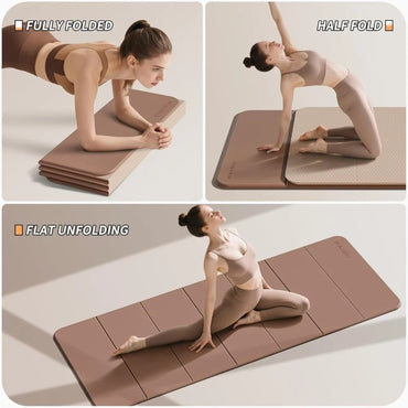 Thick Foldable Yoga Mat - 10mm Non-Slip TPE, Extra Long-Wide 75x26, Portable and Easy Storage for Fitness