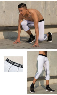 Men's Sports 3/4 Cropped Pants Gym Running Leggings Male Joggings Elastic Compressions Sweatpant Football Basketball Trousers