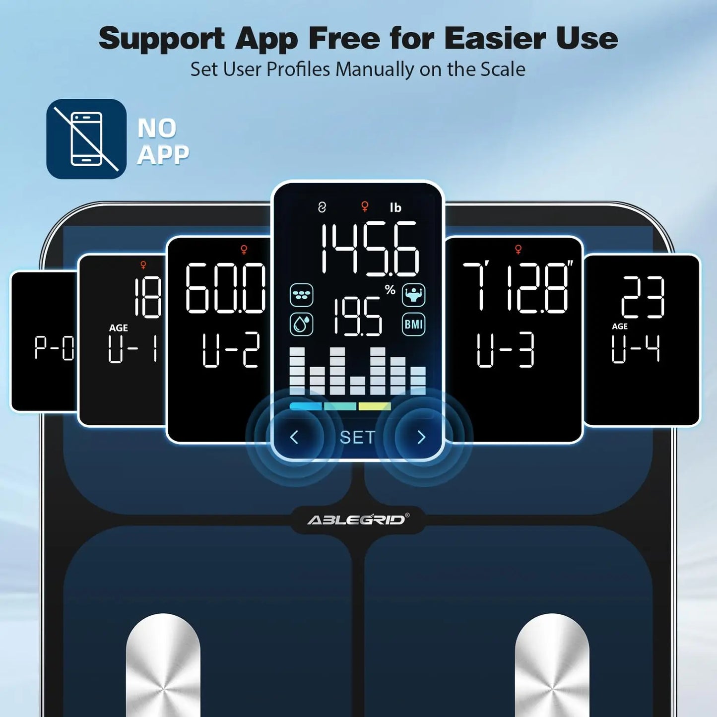 Smart Digital Body Fat Scale with LED Display, BMI & Muscle Mass Tracking, 400lb Capacity, App-Free Mode for Home Use