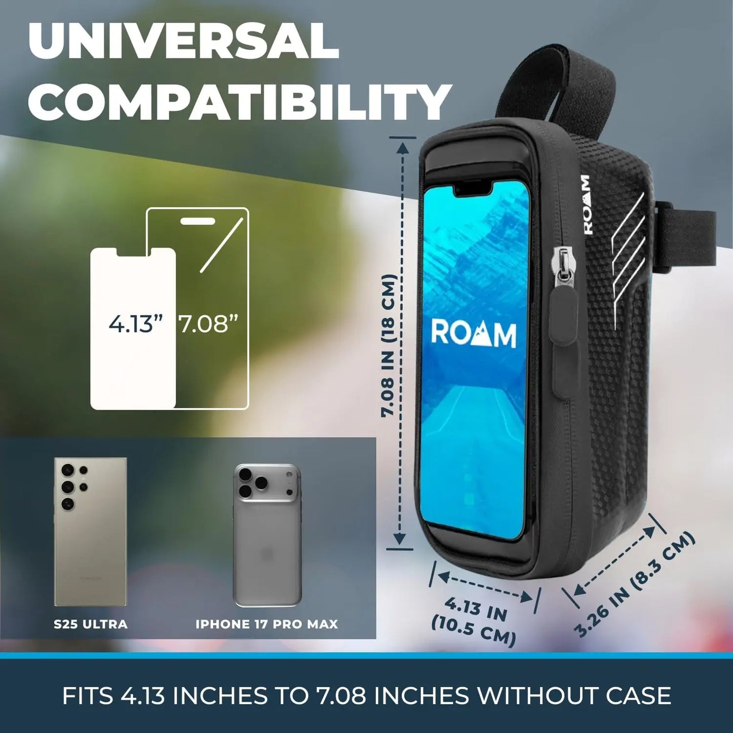 Universal Bike Phone Holder with Waterproof Case - Fits Phones Up to 4' x 7' - Velcro Mount, Full Touchscreen - Black