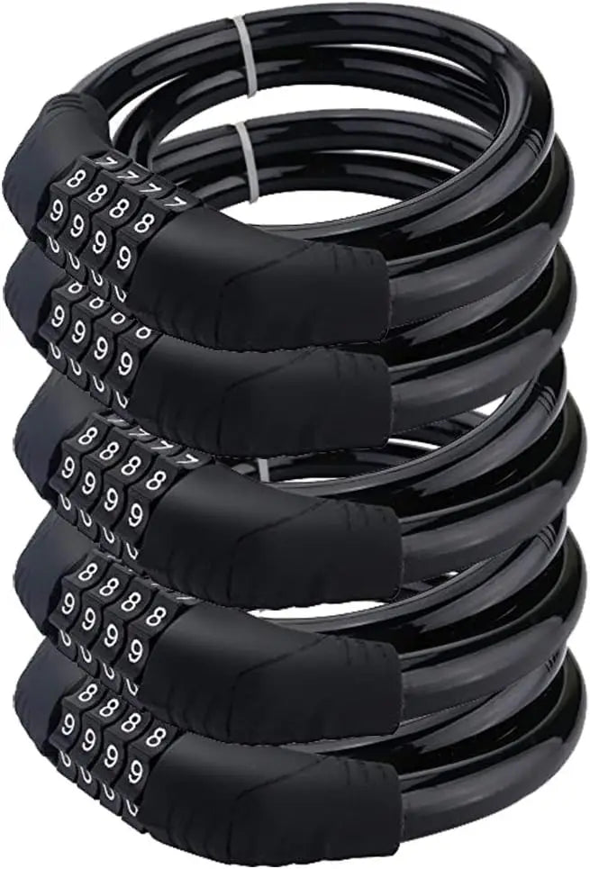 Security Bike Lock 4 Digit Resettable Combination Cable Lock for Bicycle Without Mounting Bracket, 2 Feet x 1/2 Inch (5Pcs)