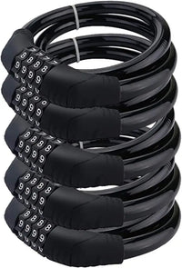 Security Bike Lock 4 Digit Resettable Combination Cable Lock for Bicycle Without Mounting Bracket, 2 Feet x 1/2 Inch (5Pcs)