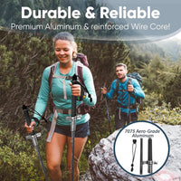 26-37-inch telescopic stainless steel walking stick with anti-slip design, suitable for challenging outdoor terrain and offering