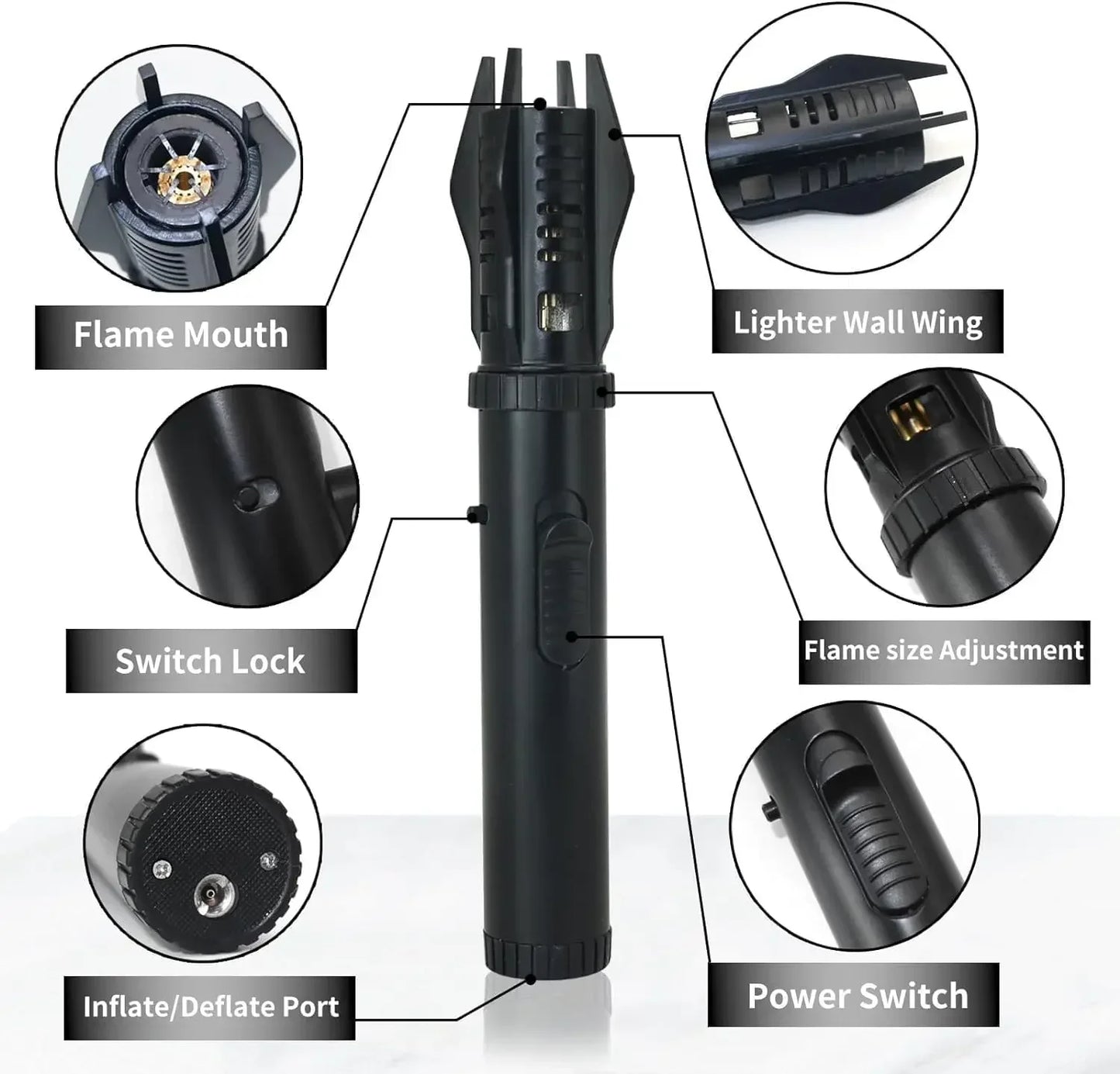 Windproof Torch Butane Gas Lighter Adjustable Flame Candles Lighter with Safety Lock Cool Lighters for Cigar BBQ Baking Camping