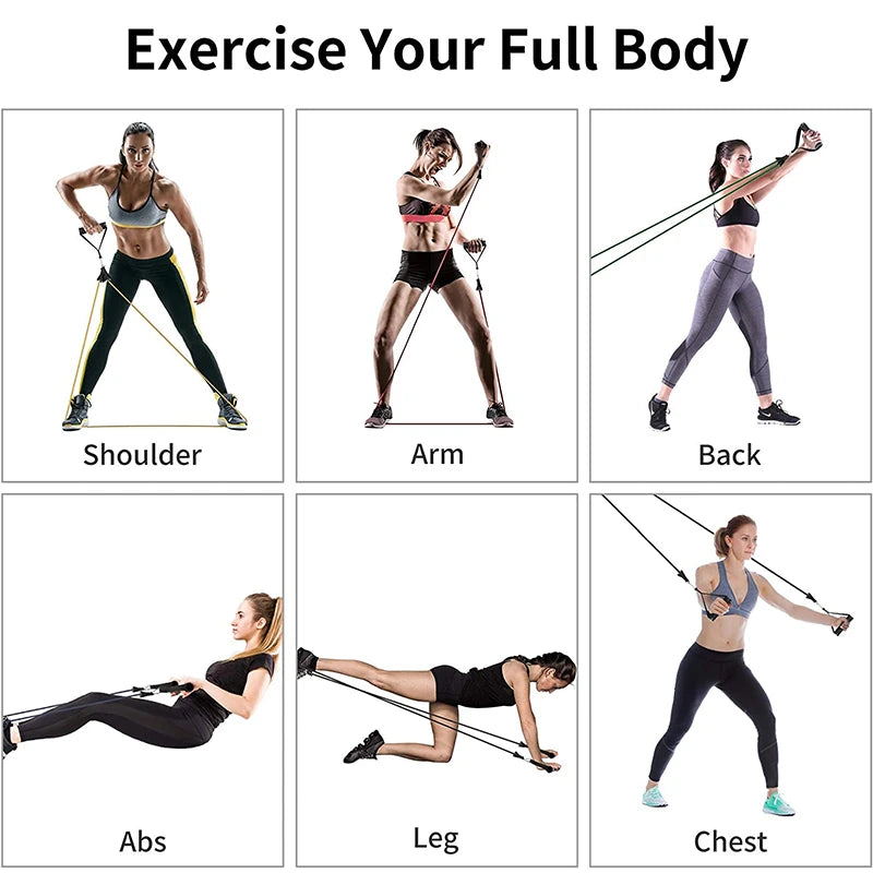 11 Pieces Yoga Resistance Bands Set Power Rubber Elastic Tube Expander Home Gym Fitness Workout Exerciser Pull Up Strength Ropes