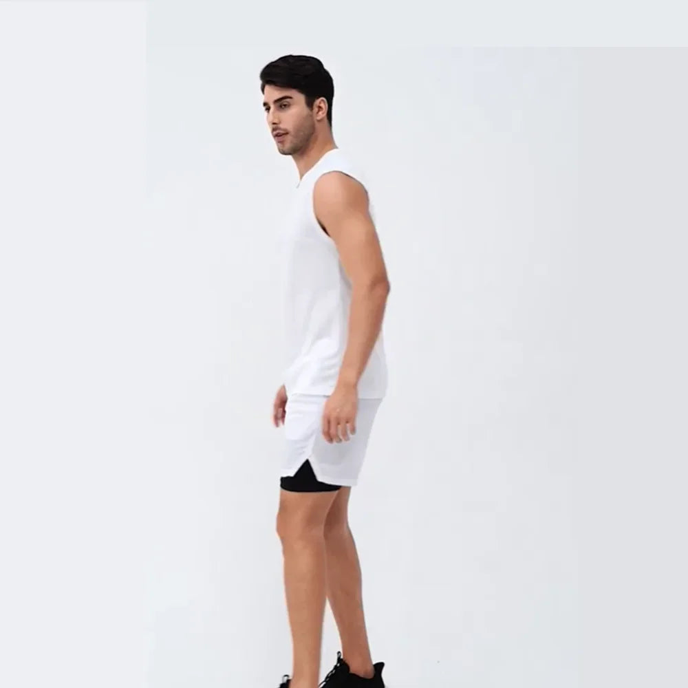 Men Quick Dry Running T-Shirts Compression Vest Sleeveless Quick-Drying Jersey Training Shirt Gym Mens Tank Top