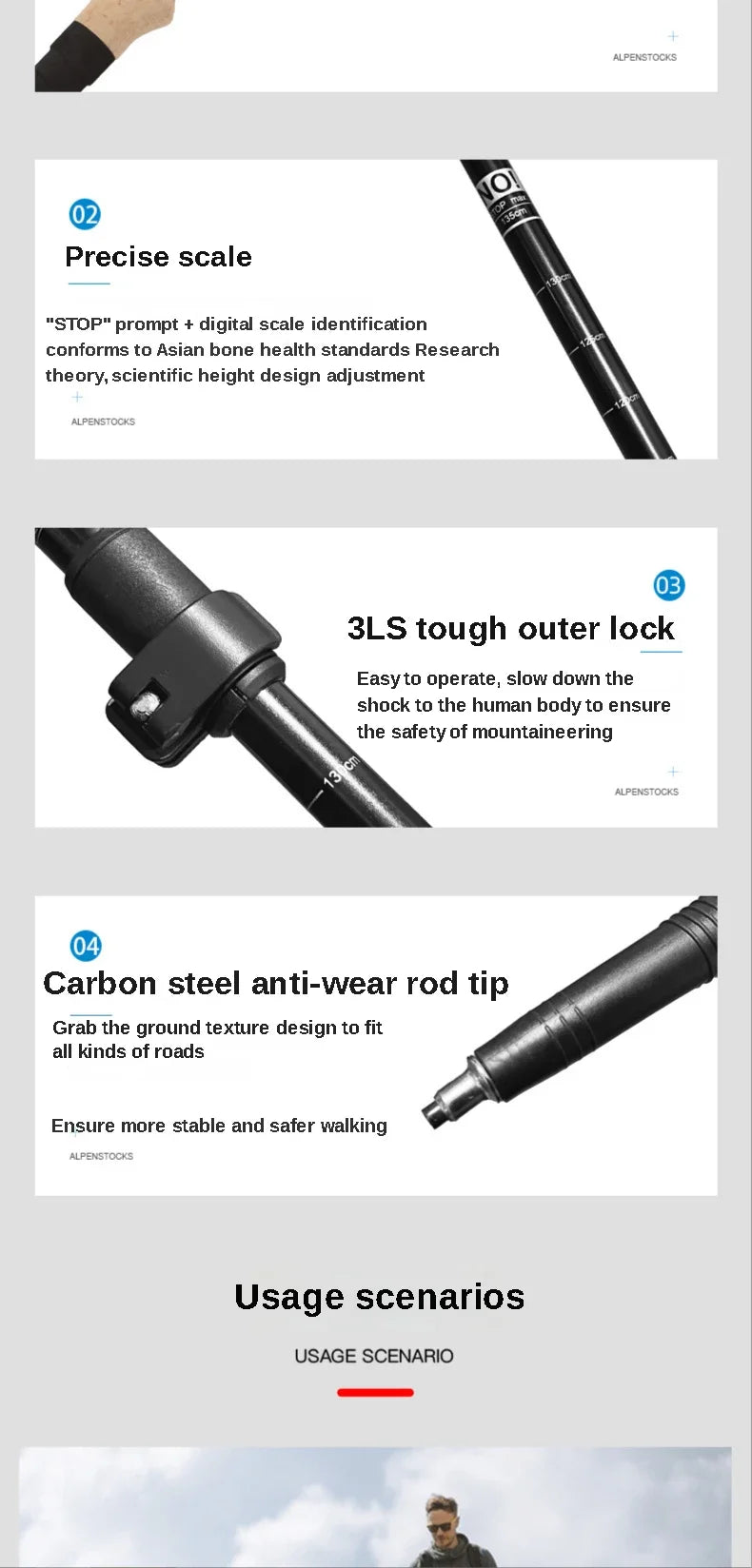 2PCS Trekking Poles Walking Sticks Alpenstock Telescopic Ultralight Premium Adjustable with Quick Lock Hiking Cane