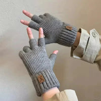 Winter Fingerless Gloves Knitted Thicken Thermal Half Finger Gloves Cycling Driving Working Running Stretchy Touchscreen Mittens