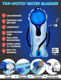 3-in-1 Hydration Backpack with 2L Bladder & Cooler Bag for Hiking, Biking, Running - Durable Water-Resistant Design