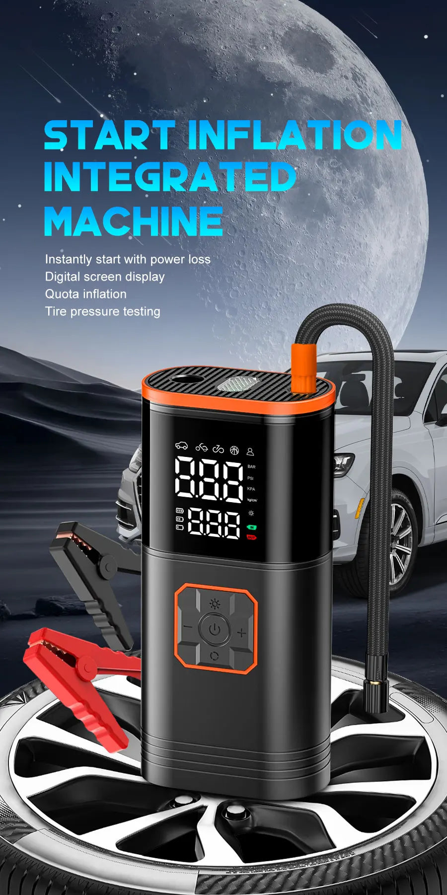 Digital Display Portable Tire Inzzator, USB Rechargeable Air Compressor for Car Bike Motorcycle Tires, Balls, Inflatable Toys