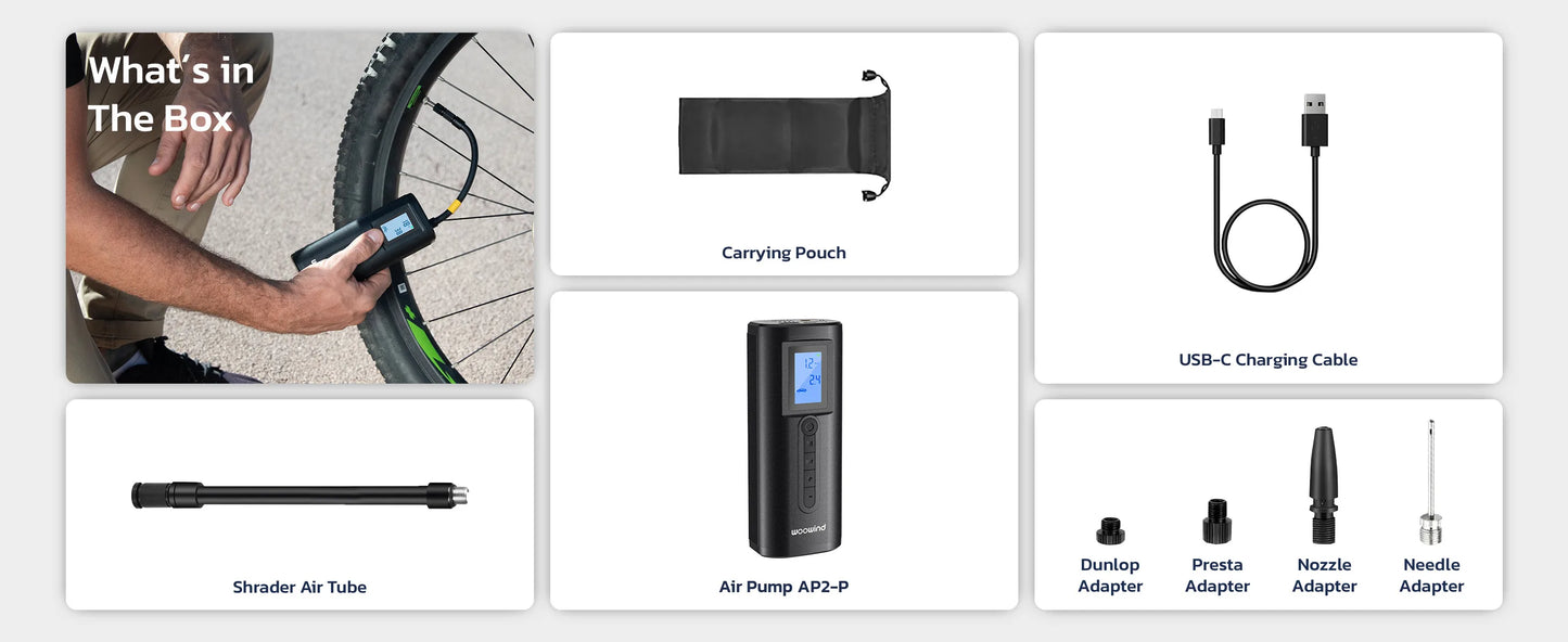 Woowind AP2-P Tire Inflator Portable Air Compressor 150PSI Air Pump for Car Tires, Bike Pump, Auto Stop, Quick Inflation