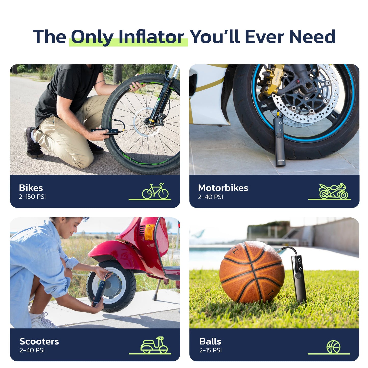 Woowind BP188 Bike Pump The Pro Electric Bicycle Pump Tire Inflator Portable Air Compressor - 120 PSI