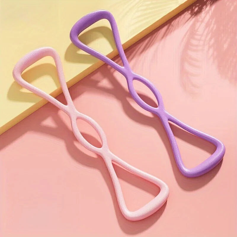 Pink 8-shaped tension device, open back 8-shaped tension rope, back strength training elastic stretching band