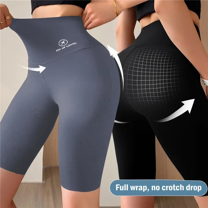 Women Butt Lifting Yoga Shorts Elastic Workout High Waist Tummy Control Ruched Booty Pants Seamless Gym Compression Tights