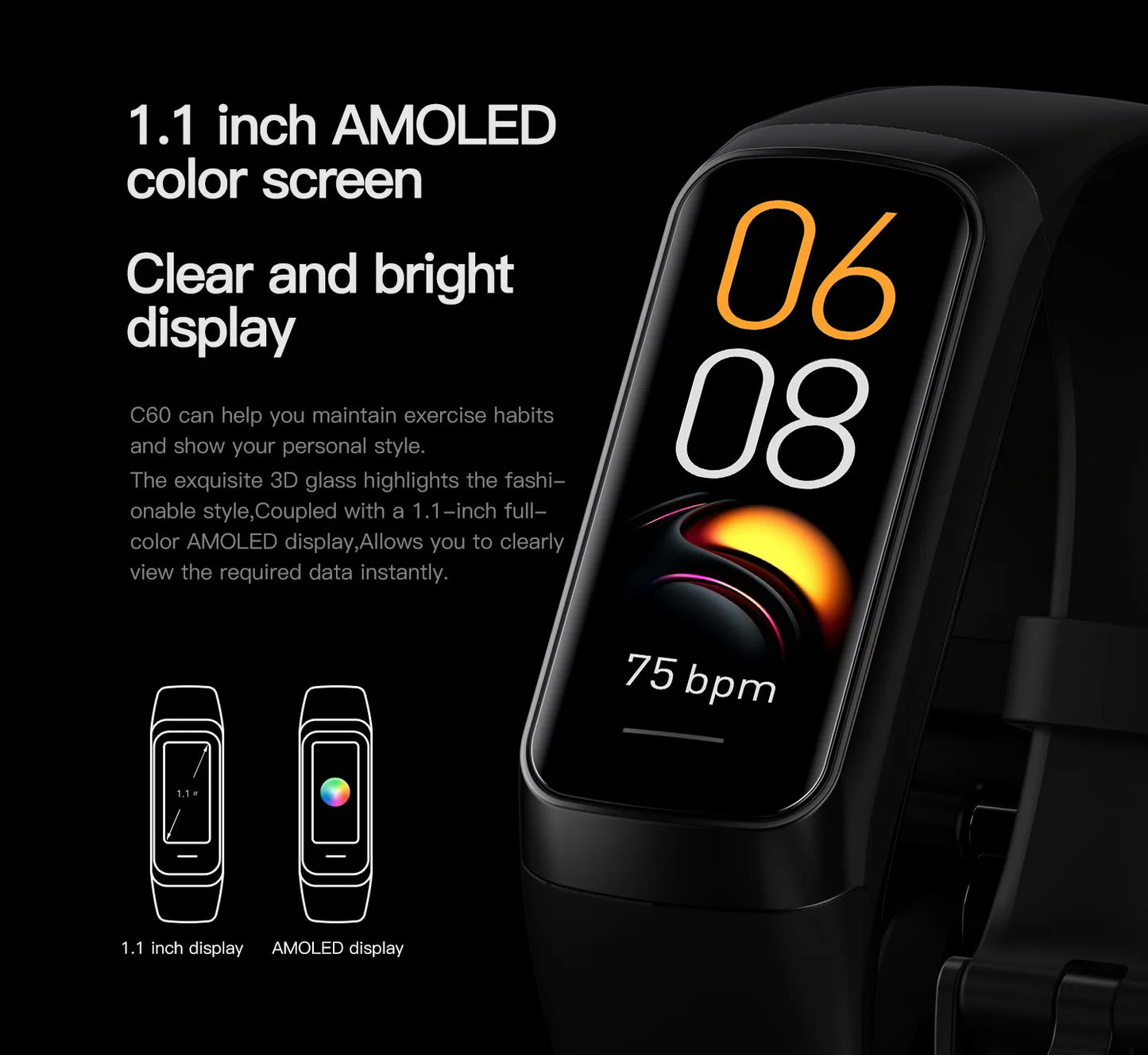 Amoled Smart Watch Smartwatch Band Women Men Heart Rate Blood Oxygen Waterproof Connected Smart Bracelet Sport Fitness Tracker
