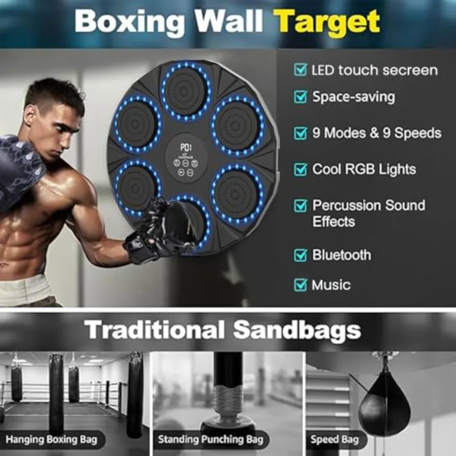 WallMounted Music Boxing Machine for Adults and with 2 Pairs Boxing Gloves and Hair Band Interactive Boxing Target Workout Equi